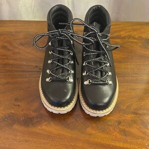 NEW! La Montellliana Margherita Lace Up Boot Black Leather Lug Sole work